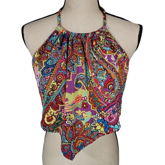 Hobie Retro Paisley Scarf High Neck Midkini, Multicolor, Medium - Picture 1 of 14